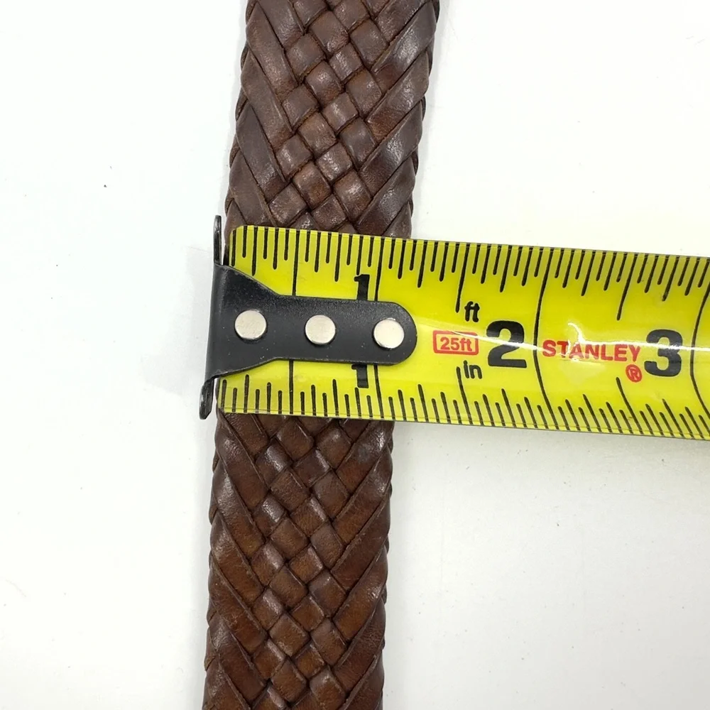 Coach Brown Leather Belt Mens 42 Woven Braided Classic Logo Brass Buckle Brown